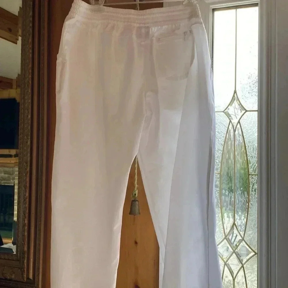Nike women wide leg crop athletic pants- white with blue stripe - xl 16/18 - Picture 4 of 6
